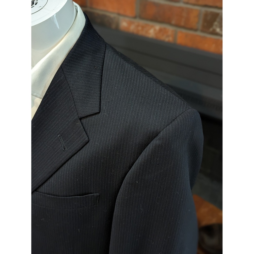 New No Tags Hart Schaffner Marx Mens 3 Button Pure Wool Navy Subtle Stripe 42L - Picture 3 of 6
